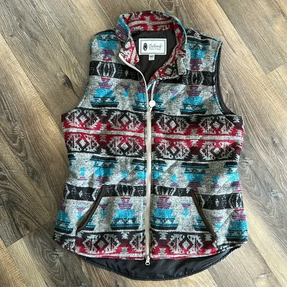 Outback trading company western Aztec style vest size medium with pockets - Picture 1 of 14